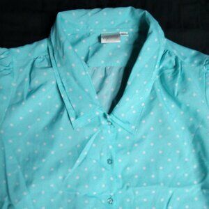 Vintage Blue Polka Dots Polyester Disco Shirt Short Sleeve
